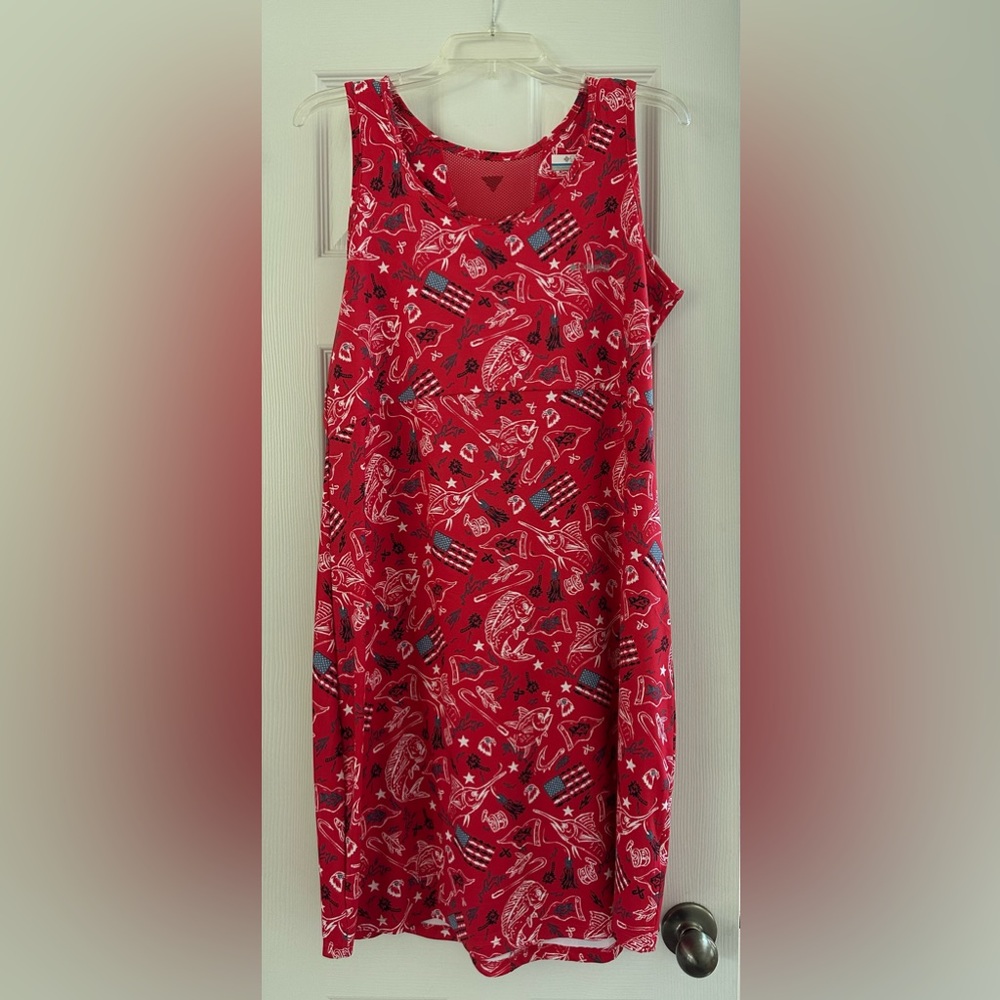 Pre-owned Women’s Columbia PFG Midway Bay Americana Freezer III Red Dress